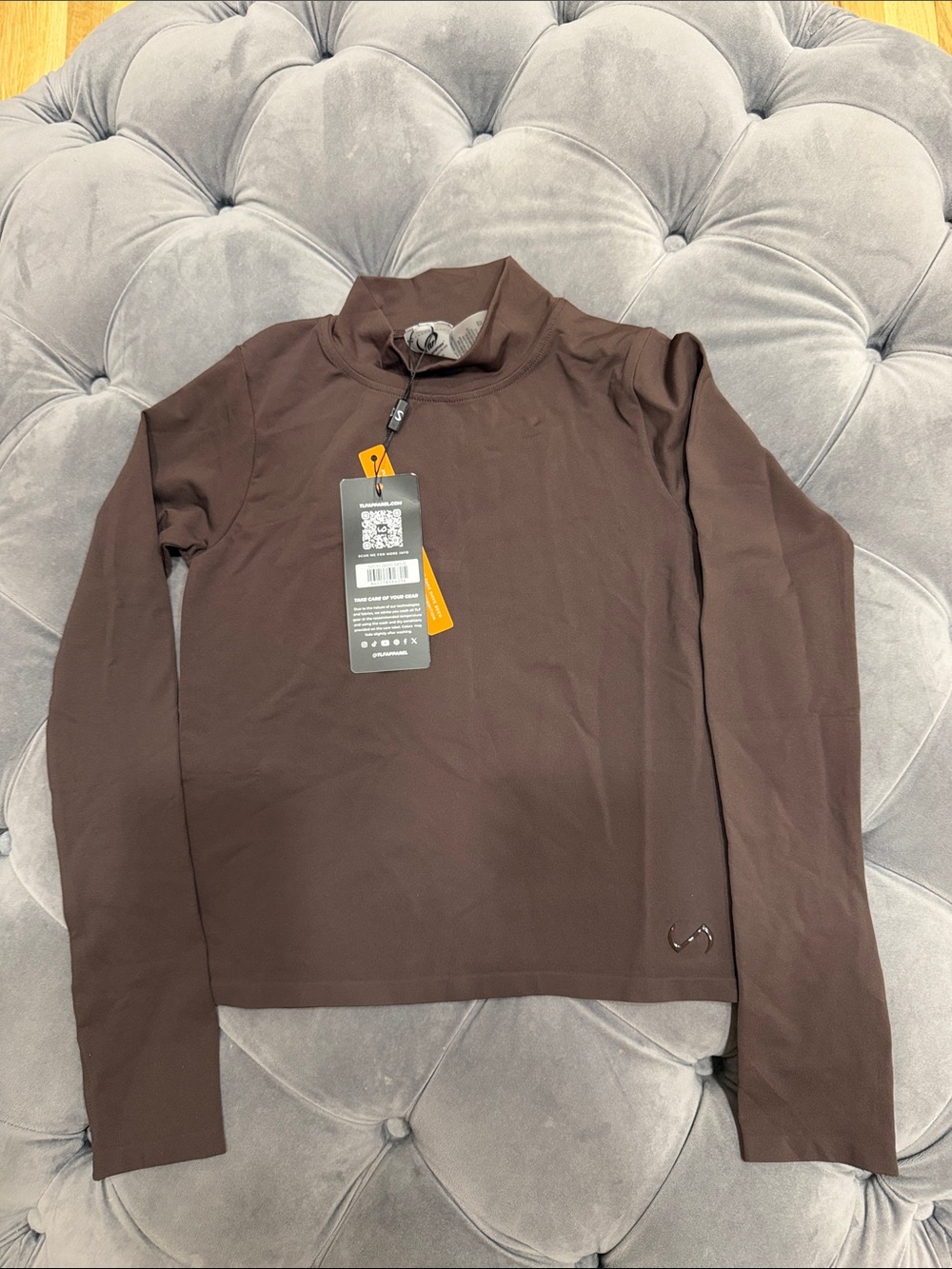 TLF Long Sleeve Crop Top in Dark Brown - Performance Stretch